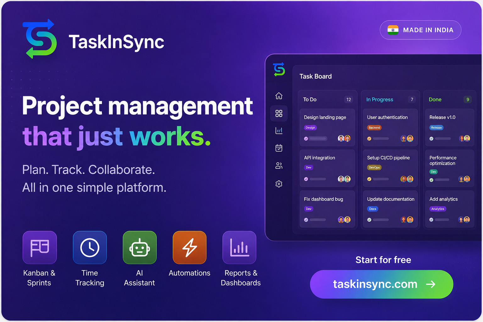 AI Task & Project Management — Free Plan in ₹ | TaskInSync